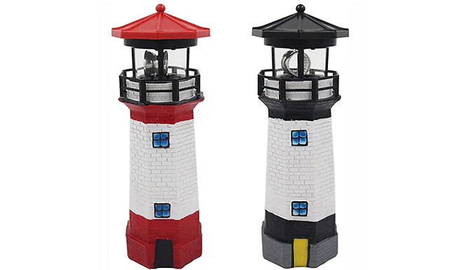 Solar Lighthouse Garden Ornament with Rotating Blinking Lamp - 2 Colours at Discount Experts