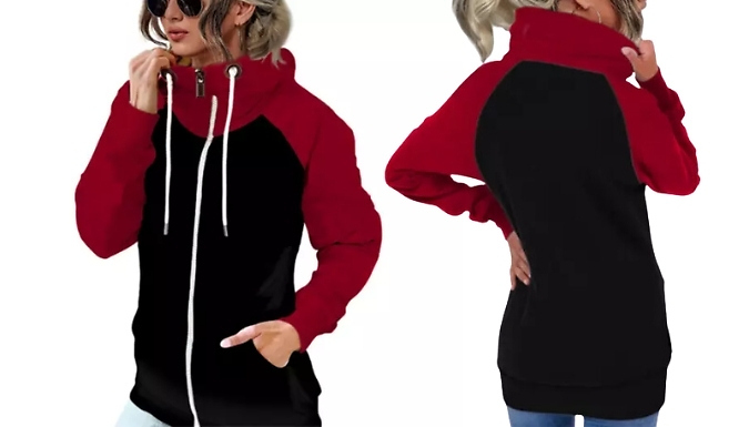 Women's Hooded Zip-Up Sweatshirt with Pockets - 8 Colours, 8 Sizes at Discount Experts