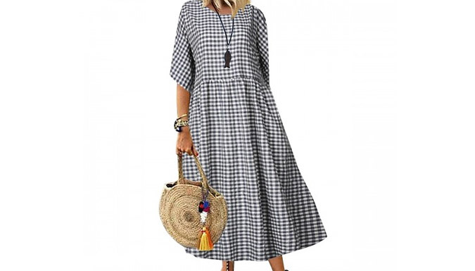 Plaid Loose Summer Dress - 4 Colours & 6 Sizes from Discount Experts