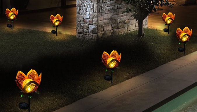 Metal Flower Solar-Powered Garden Light at Discount Experts
