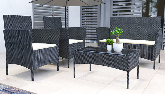 4-Seater Rattan Garden Set with Cushions! – 2 Colours & Optional Cover 4-Seater Rattan Garden Set with Cushions! – 2 Colours & Optional Cover