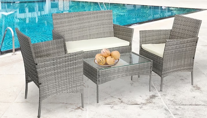 4 Piece Outdoor Rattan Garden Furniture & Cushions Set - 4 Colours at Discount Experts