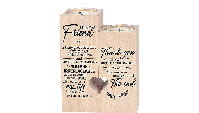 Pair of 'To My Friend' Wooden Candle Holders from Discount Experts