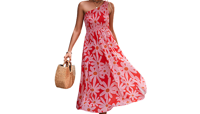 Women's Off-Shoulder Flower Print Dress - 3 Colours & 4 Sizes at Discount Experts