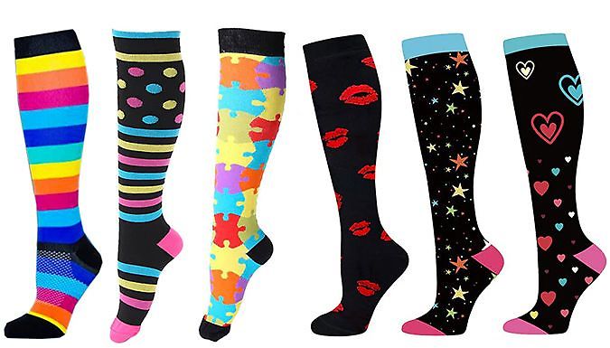 6-Pairs of Women's Compression Socks - 2 Sizes at Discount Experts