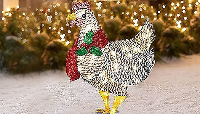 1, 2 or 4 Light-Up Chickens with Scarf Decoration - 2 Sizes & 2 Colours at Discount Experts