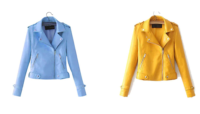 Faux Leather Casual Zipper Jacket - 5 Colours & 4 Colours at Discount Experts