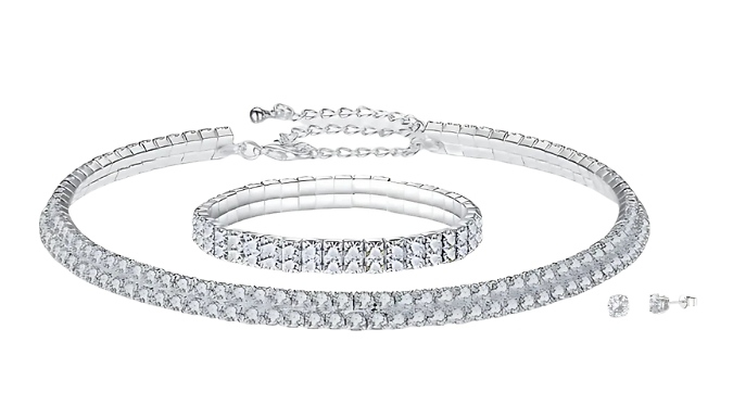 3-Piece Double Row Jewellery Gift Set - Encrusted with Crystals From Swarovski. at Discount Experts