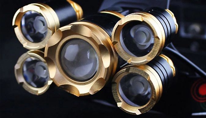 5-LED 3000 Lumens Outdoor Headlamp with Adjustable Zoom - 2 Colours at Discount Experts
