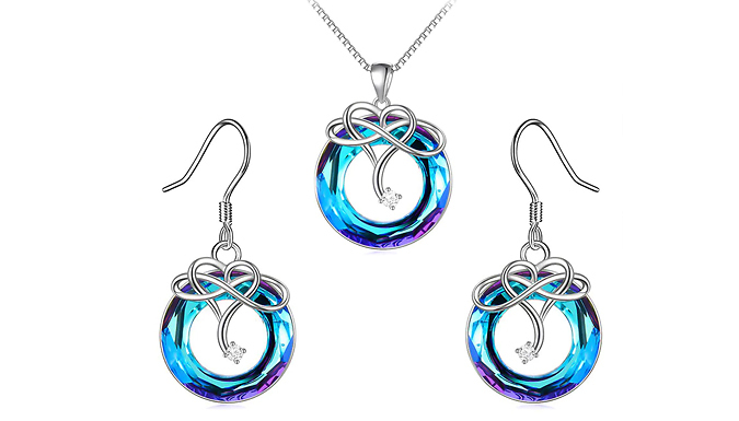 Crystal Infinity Necklace & Earrings Set from Discount Experts