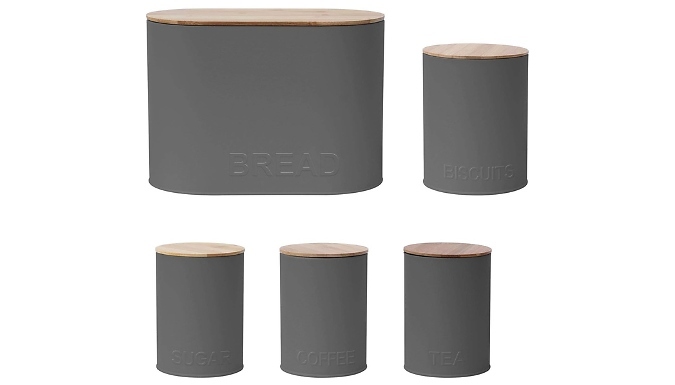 Grey Kitchen Tins Set with Wooden Lid at Discount Experts