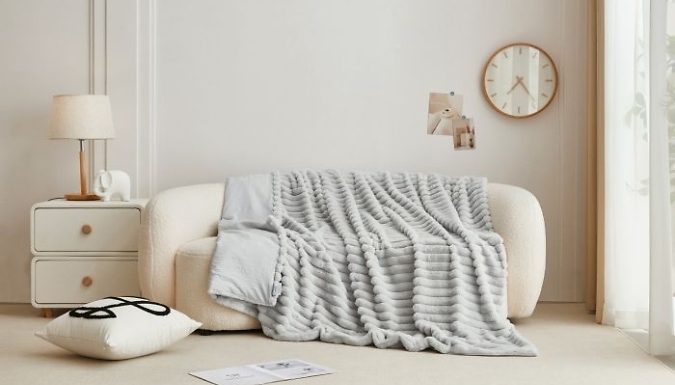 Super Soft Faux Fur Stripe Throw Blanket - 3 Colours & 2 Sizes from Discount Experts