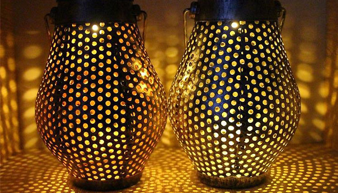 1 or 2 Solar LED Cut-Out Metal Lanterns - 2 Colours at Discount Experts