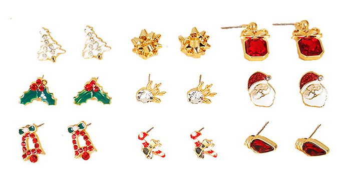 9-Pack Christmas-Themed Stud Earrings from Discount Experts