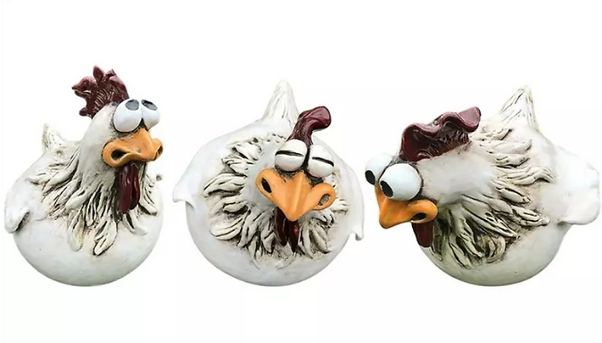 1 or 3 Chicken Fence Statues - 3 Designs from Discount Experts