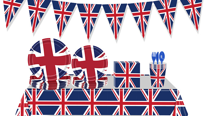16-Person British Flag Party Set - Great for Jubilee Weekend! from Discount Experts