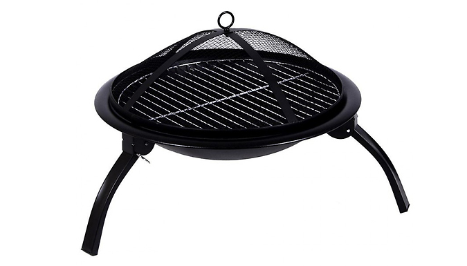 Portable Folding Fire Pit with BBQ Grill & Fire Poker – 2 Sizes Deal Price £34.99