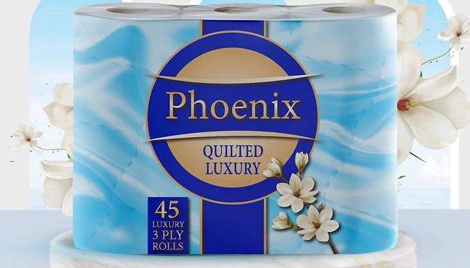 18, 45 or 90 Phoenix 3 Ply Quilted Fragranced Toilet Rolls from Discount Experts