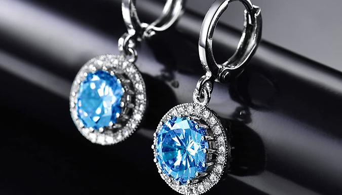Sultana-Mayfair Round Simulated Blue Diamond Earrings at Discount Experts