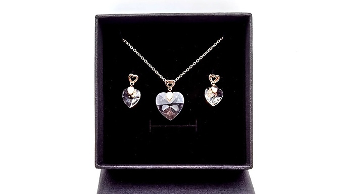 3-Piece Heart Jewellery Set Encrusted with Crystals From Swarovski - 3 Colours at Discount Experts