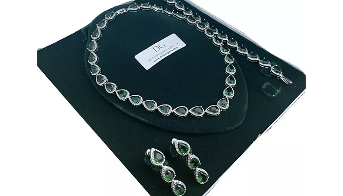 Emerald Green Created Diamond Pear Cut Jewellery Set at Discount Experts