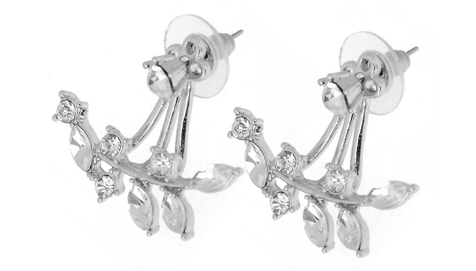 Double Drop Crystal Leaf Earrings from Discount Experts