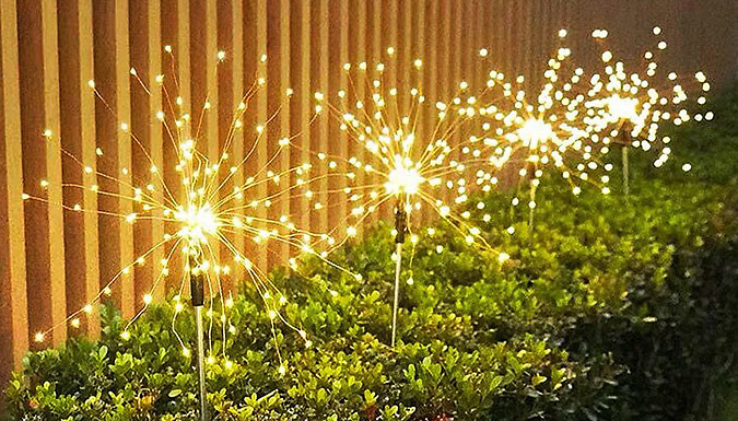 Solar-Powered Firework Stake Lights. - 3 Colours & 3 Sizes from Discount Experts