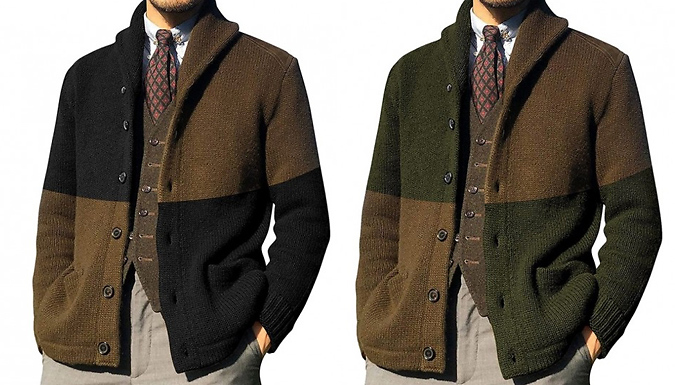 Men's Knitted Cardigan Jacket - 6 colours and 4 sizes from Discount Experts