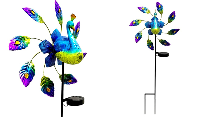 Painted Iron Windmill Peacock Solar Light from Discount Experts