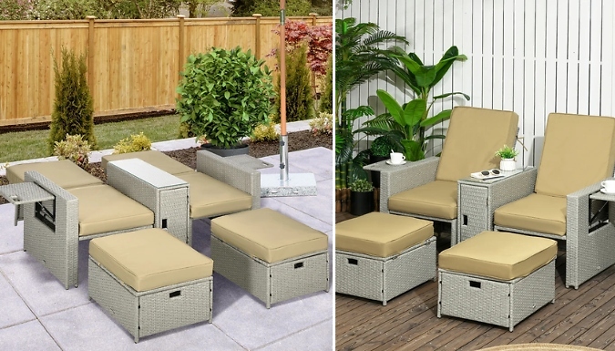 Outsunny 5-Piece Rattan Recliner Set from Discount Experts