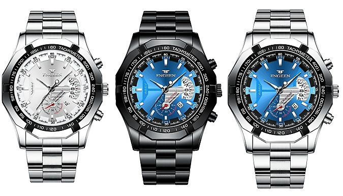 Fngeen Stainless Steel Quartz Watch - 6 Colours from Discount Experts