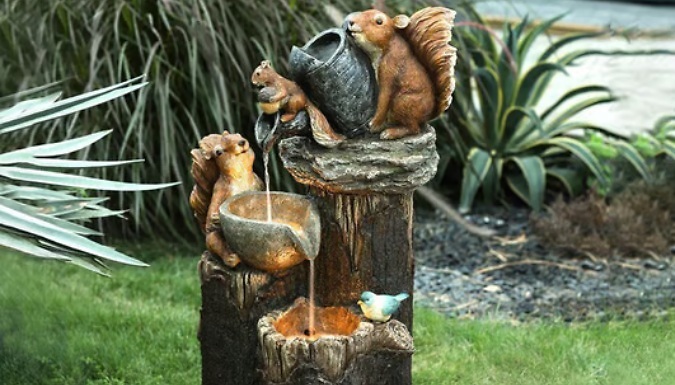 Image of Gomoro Geese or Squirrel Garden Decoration with Optional Water Feature - 3 Options