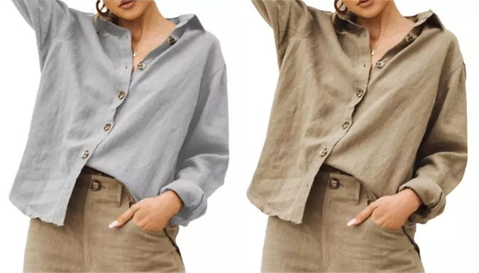 Linen Cotton Button Down Shirt - 5 Colours, 5 Sizes from Discount Experts