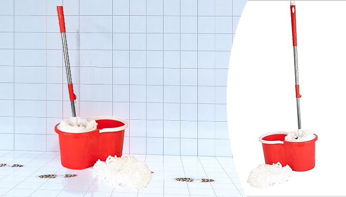 Spinning Mop & Bucket with 2 Microfibre Mop Heads from Discount Experts