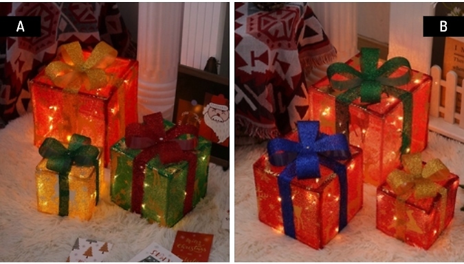 Set of 3 Christmas Pre-Lit LED Gift Box Decorations - 18 Designs from Discount Experts
