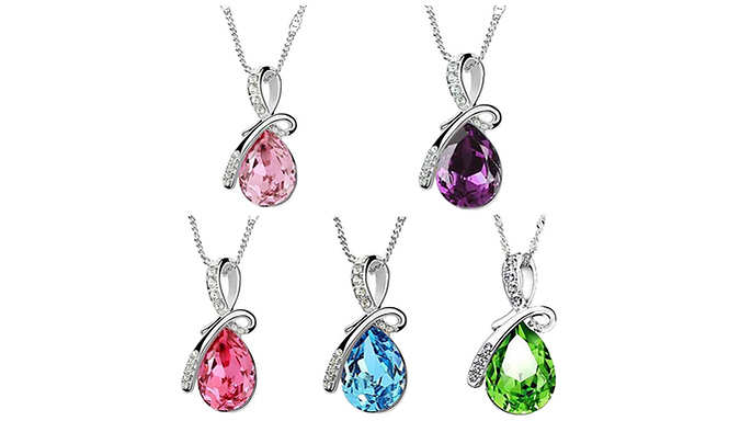 Crystal Water Droplet Pendant Necklace - 6 Colours from Discount Experts