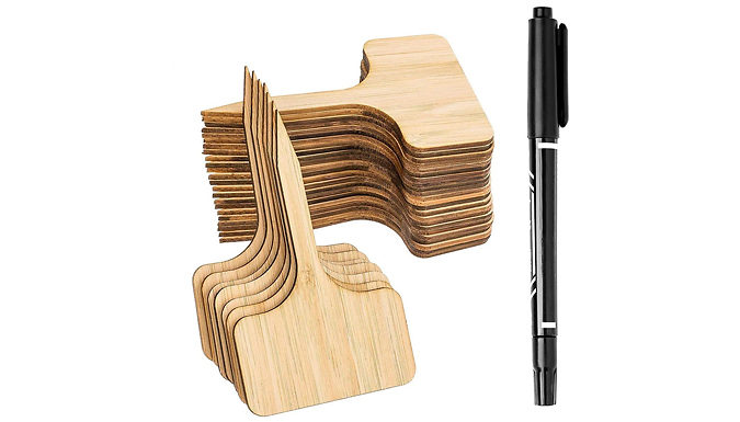 60 x Natural Bamboo Plant Tags with Marker at Discount Experts