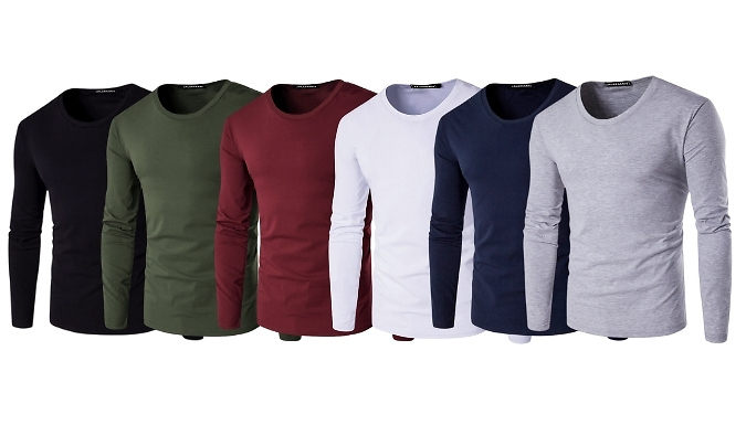 Men's Solid Colour Long-Sleeve T-Shirt - 8 Colours, 8 Sizes from Discount Experts
