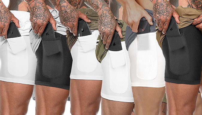Men's Double Layer Secret Pocket Gym Shorts - 7 Colours & 5 Sizes at Discount Experts