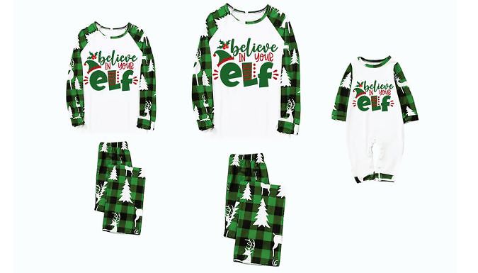 Christmas Green Plaid & Elf Family Matching Pyjamas - 5 Family Members from Discount Experts
