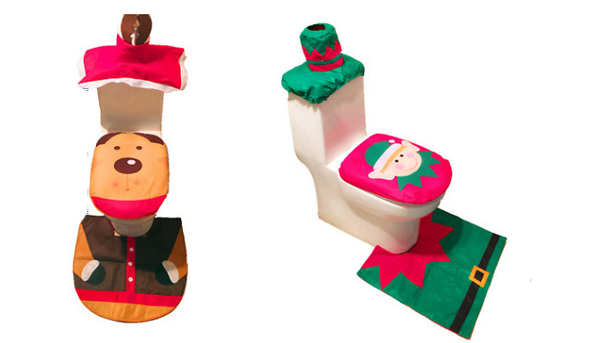 3-Piece Christmas Toilet Cover Set - 4 Designs from Discount Experts