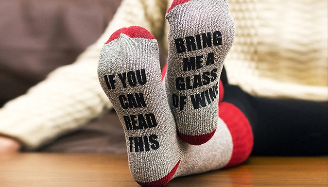 1 or 2 Pairs of ‘Bring Me A Glass of Wine’ Socks – 2 Colours Deal Price £2.99