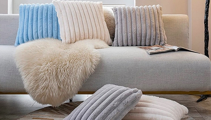 Set of 2 Fluffy Striped Cushion Covers - 5 Colours, 2 Sizes from Discount Experts