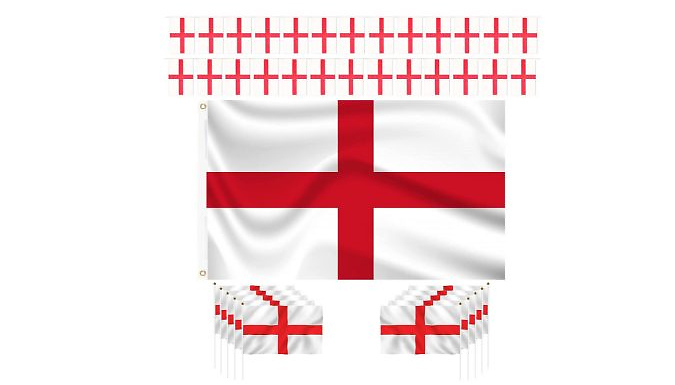 13 Piece England Flag Set - Hand Flags, Bunting and Big Flag at Discount Experts