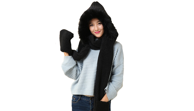 3-in-1 Hooded Long Scarf with Hand Pockets - 4 Colours at Discount Experts