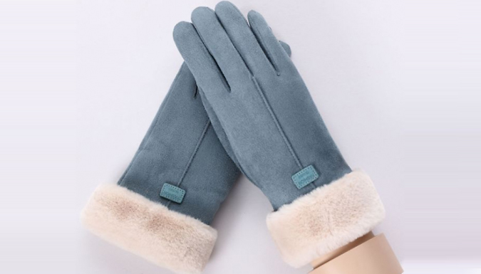 Touchscreen Compatible Faux Suede & Fur-Lined Gloves - 6 Colours from Discount Experts