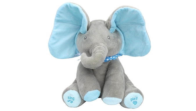 Peek-A-Boo Interactive Singing Elephant Plush Toy - 2 Colours at Discount Experts
