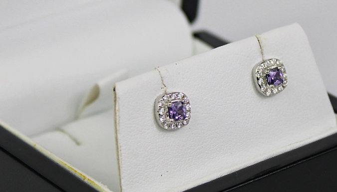 Purple Gemstone & Created Diamond Stud Earrings at Discount Experts