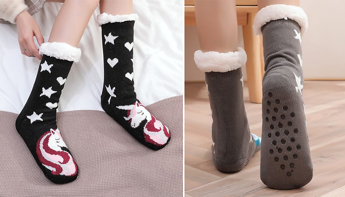 Plush-Lined Unicorn Slipper Socks - 5 Colours at Discount Experts