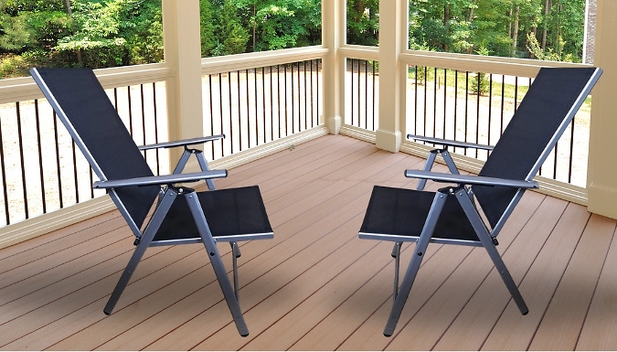 1 or 2 Reclining High-Back Folding Garden Chairs - 2 Colours from Discount Experts